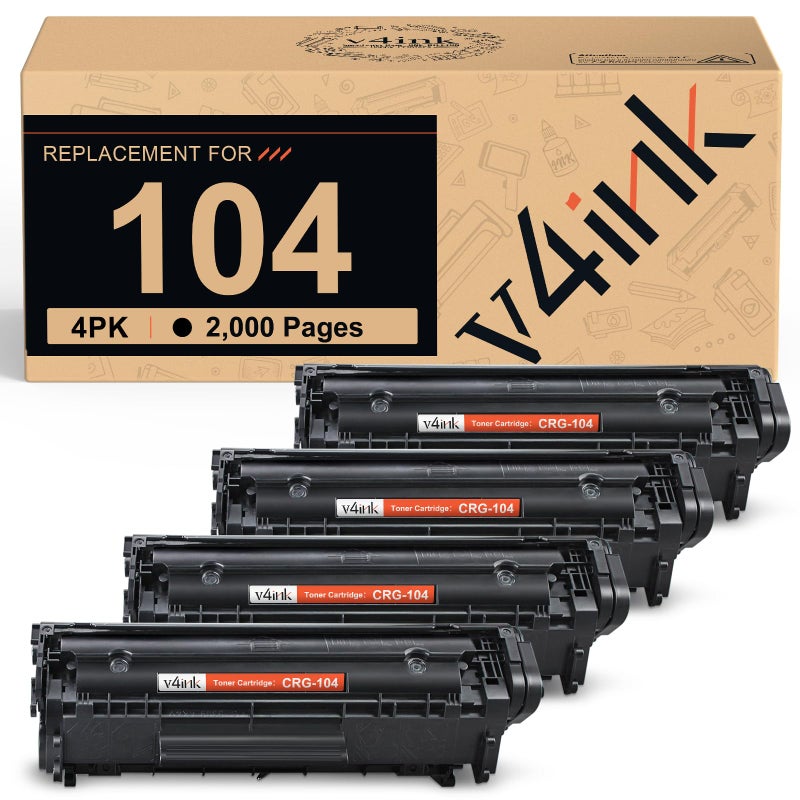 V4INK 4-Pack Compatible Toner Cartridge Replacement for Canon 104 CRG-104 FX-9 FX-10 Toner Cartridge Ink for use in Canon Imageclass D420 D450 D480 MF4150 MF4350D MF4270 MF4370DN MF4380DN Printer - Image 1